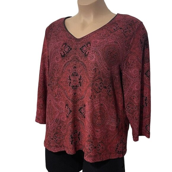 Vtg DRESS BARN Womens‎ Glittery Maroon Top Size 18/20 Paisley Christmas Party - Picture 4 of 15